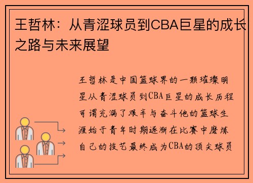 王哲林：从青涩球员到CBA巨星的成长之路与未来展望